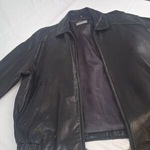 Hathaway Men's Black Leather Jacket Size XL Full Zip Collared WELL WORN